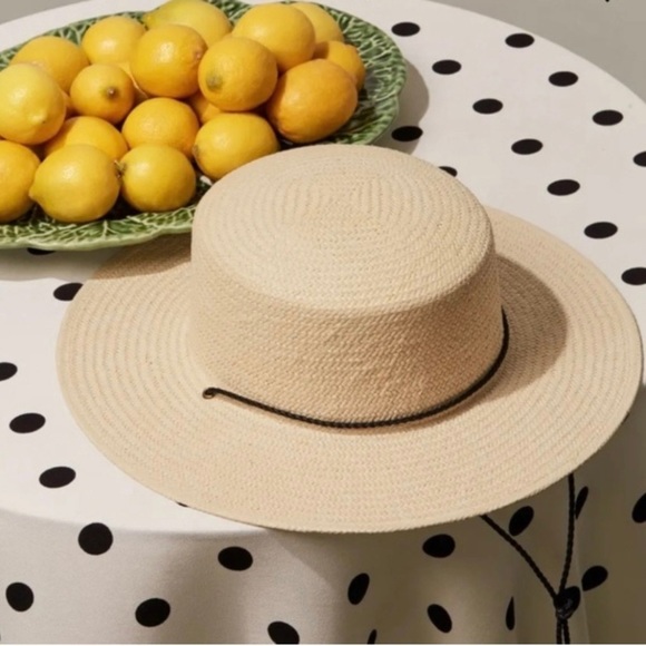 Reformation Accessories - reformation raffia straw gaucho tie hat cream black